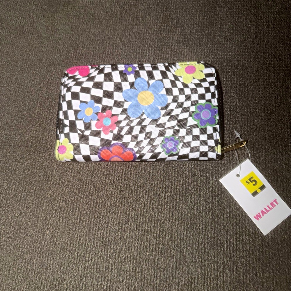 Multicolor Check Floral Zip-Around Women's Wallet Faux Leather Canvas Card Slots